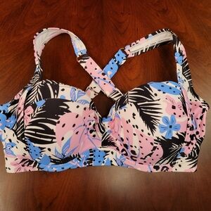 2 (20/22) California Waves Swim Bra Pink Blue Black White NWOT